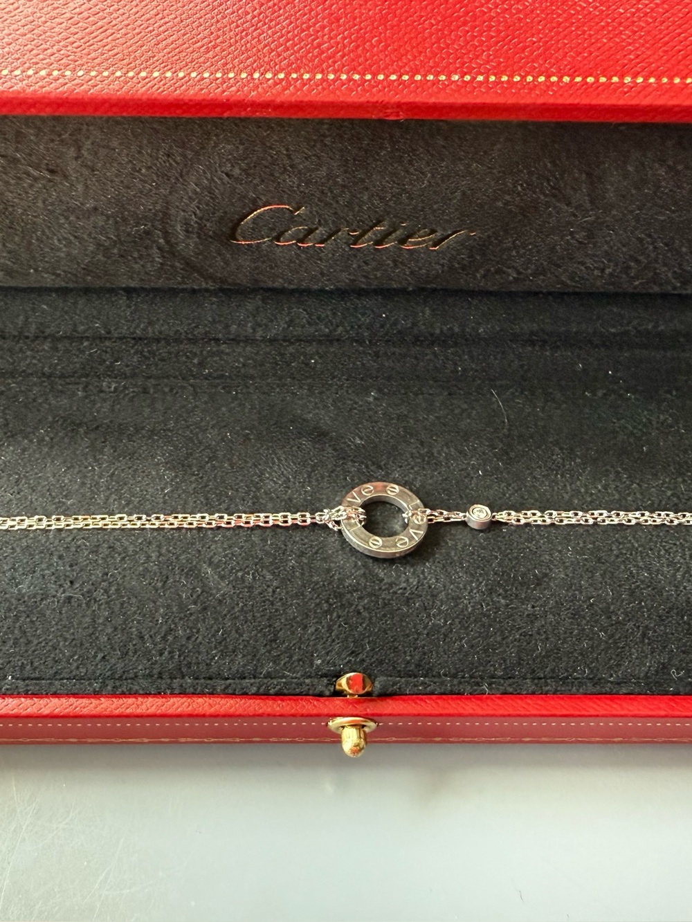Authentic Cartier LOVE Bracelet on Chain in 18K white gold with 2 diamonds. - Picture 2 of 9